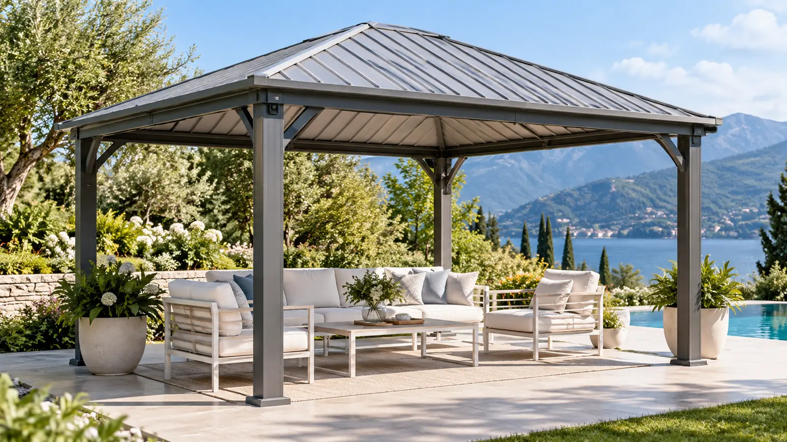 5 Best Hardtop Gazebos With Aluminum Roofs of %year%: Durable Options for Year-Round Outdoor Living 1 Illustrative gazebo scene: hardtop gazebos with aluminum roofs