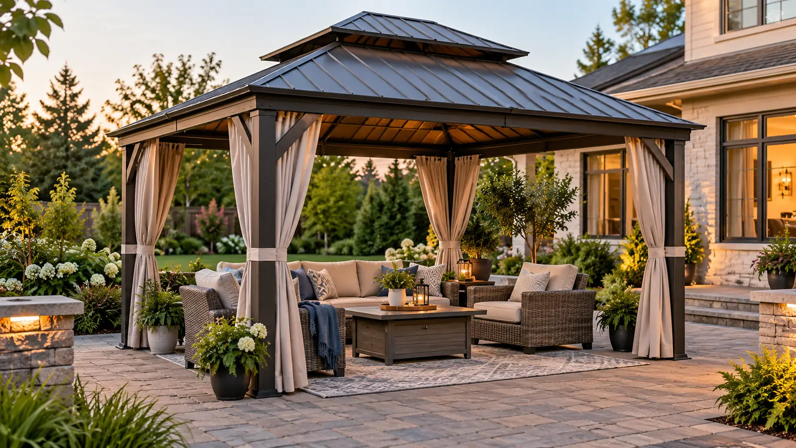 Illustrative gazebo scene: hardtop gazebos for patios