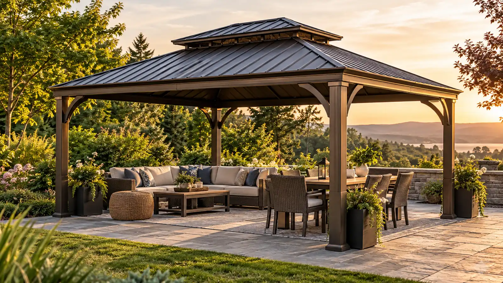 Illustrative gazebo scene: hardtop gazebos